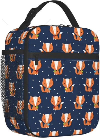Aranyos Fox Wolf szigetelt ebédlőtáskák férfiaknak, nőknek, újrafelhasználható, hordozható termál ebédlődoboz zsebes hordtáskával hűtő piknik munka