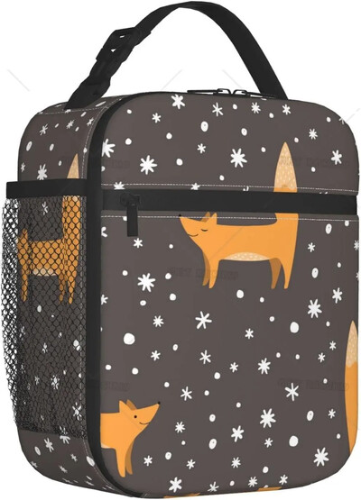 Aranyos Fox Wolf szigetelt ebédlőtáskák férfiaknak, nőknek, újrafelhasználható, hordozható termál ebédlődoboz zsebes hordtáskával hűtő piknik munka
