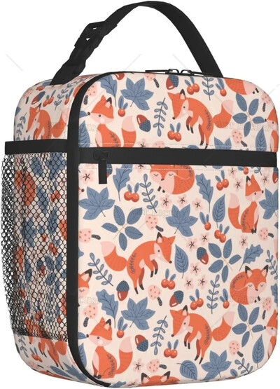 Aranyos Fox Wolf szigetelt ebédlőtáskák férfiaknak, nőknek, újrafelhasználható, hordozható termál ebédlődoboz zsebes hordtáskával hűtő piknik munka