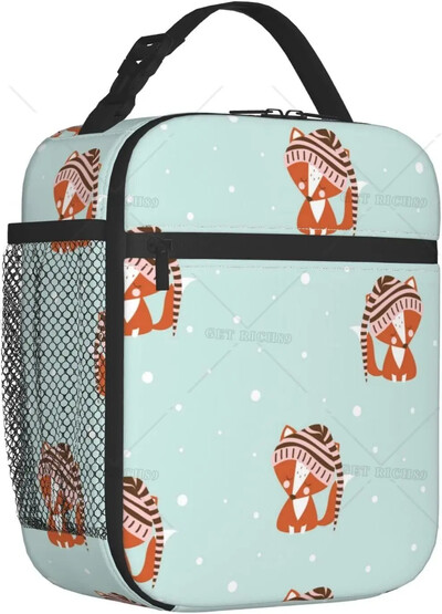 Aranyos Fox Wolf szigetelt ebédlőtáskák férfiaknak, nőknek, újrafelhasználható, hordozható termál ebédlődoboz zsebes hordtáskával hűtő piknik munka