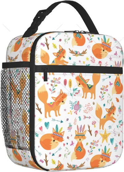 Aranyos Fox Wolf szigetelt ebédlőtáskák férfiaknak, nőknek, újrafelhasználható, hordozható termál ebédlődoboz zsebes hordtáskával hűtő piknik munka