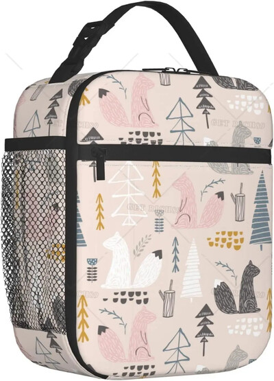 Aranyos Fox Wolf szigetelt ebédlőtáskák férfiaknak, nőknek, újrafelhasználható, hordozható termál ebédlődoboz zsebes hordtáskával hűtő piknik munka
