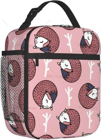 Aranyos Fox Wolf szigetelt ebédlőtáskák férfiaknak, nőknek, újrafelhasználható, hordozható termál ebédlődoboz zsebes hordtáskával hűtő piknik munka