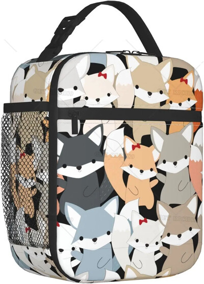 Aranyos Fox Wolf szigetelt ebédlőtáskák férfiaknak, nőknek, újrafelhasználható, hordozható termál ebédlődoboz zsebes hordtáskával hűtő piknik munka