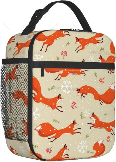 Aranyos Fox Wolf szigetelt ebédlőtáskák férfiaknak, nőknek, újrafelhasználható, hordozható termál ebédlődoboz zsebes hordtáskával hűtő piknik munka