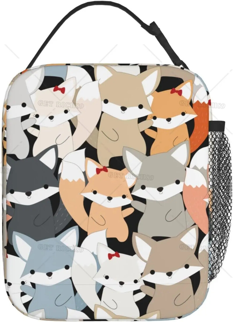Aranyos Fox Wolf szigetelt ebédlőtáskák férfiaknak, nőknek, újrafelhasználható, hordozható termál ebédlődoboz zsebes hordtáskával hűtő piknik munka