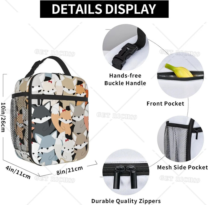 Aranyos Fox Wolf szigetelt ebédlőtáskák férfiaknak, nőknek, újrafelhasználható, hordozható termál ebédlődoboz zsebes hordtáskával hűtő piknik munka