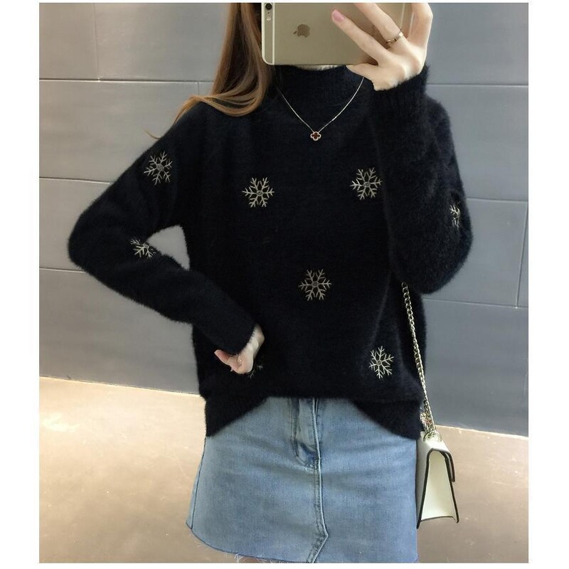 Dámske jesenné a zimné svetre, Dámske svetre, Svetre s hrubým golierom do polovice, Dámske ležérne všestranné voľné košele, Módne topy