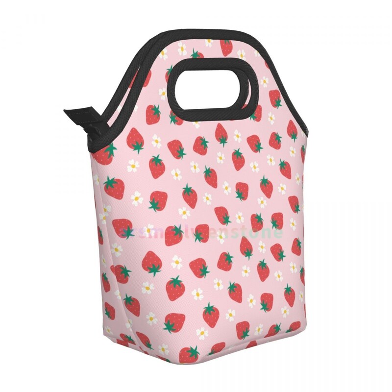 Zemeņu izolēta pusdienu soma rokassomu pārtikas konteinera dzesēšanas maisiņš pludmales skolas darba birojam