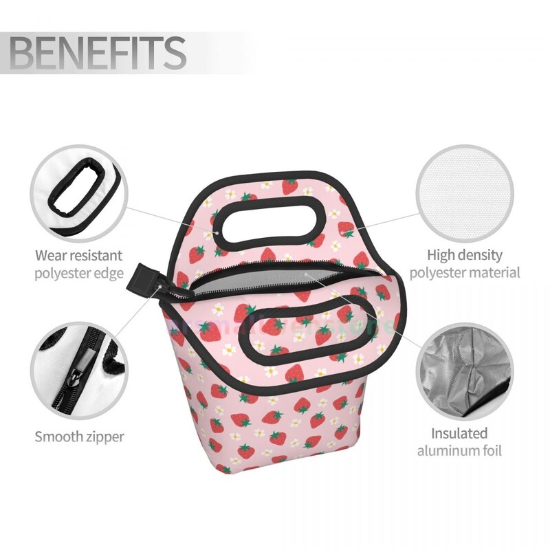 Zemeņu izolēta pusdienu soma rokassomu pārtikas konteinera dzesēšanas maisiņš pludmales skolas darba birojam