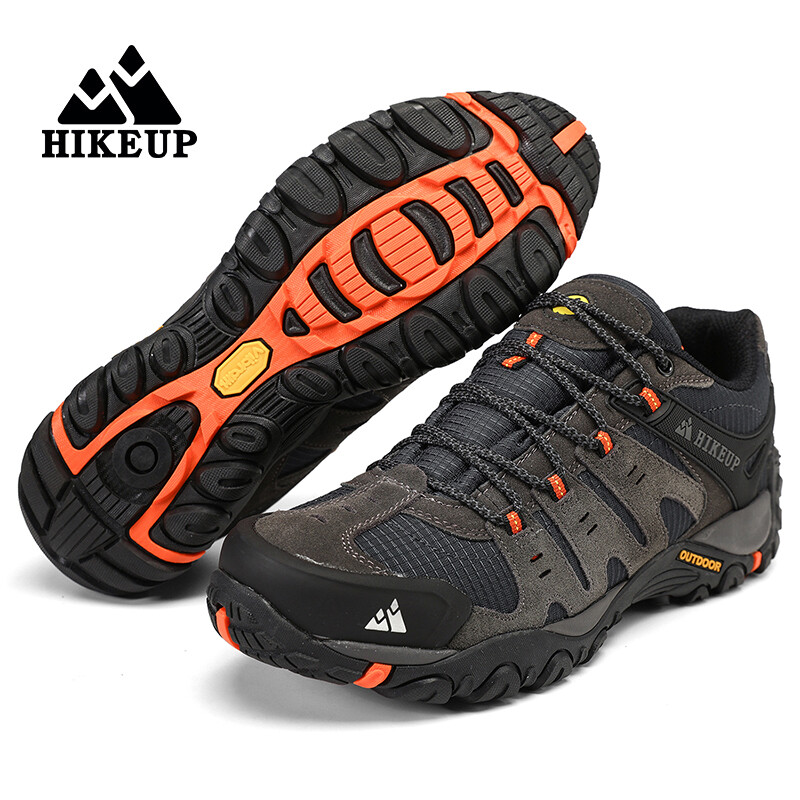 HIKEUP New Arrival bőr túracipők Kopásálló kültéri sport férfi cipők Fűzős férfi hegymászó túra vadászcipők