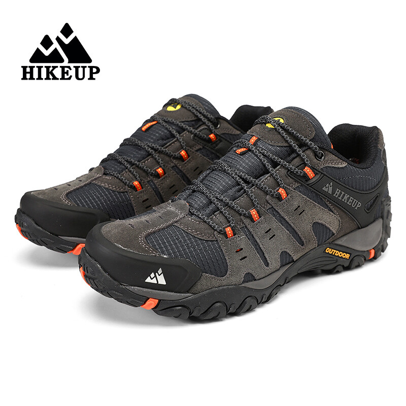 HIKEUP New Arrival bőr túracipők Kopásálló kültéri sport férfi cipők Fűzős férfi hegymászó túra vadászcipők
