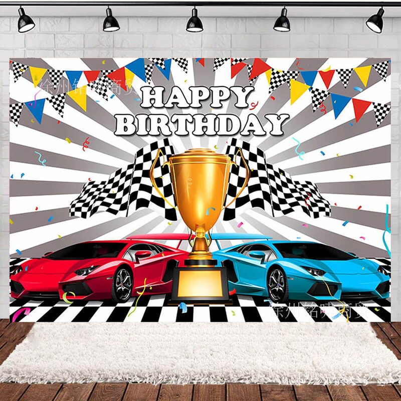 Új rajzfilm Hot Wheels Racing téma Születésnapi fotózás Háttér Szövet Színpad elrendezés Dekoratív szalaghirdetés 