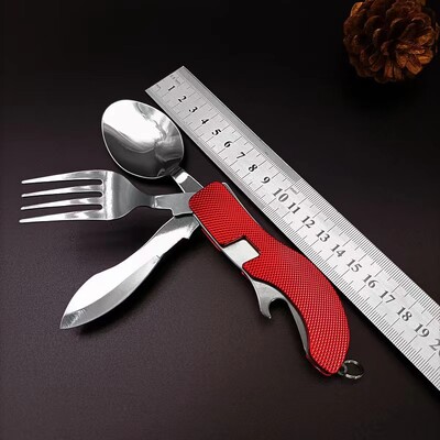 Geriausiai parduodami lauke nešiojami sulankstomi daugiafunkciniai indai iš nerūdijančio plieno šaukštas šakutė stovyklavimo virtuvė lauke Best