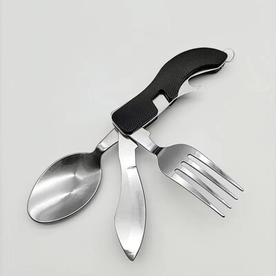 Geriausiai parduodami lauke nešiojami sulankstomi daugiafunkciniai indai iš nerūdijančio plieno šaukštas šakutė stovyklavimo virtuvė lauke Best