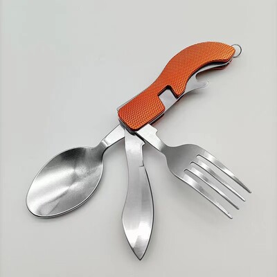 Geriausiai parduodami lauke nešiojami sulankstomi daugiafunkciniai indai iš nerūdijančio plieno šaukštas šakutė stovyklavimo virtuvė lauke Best