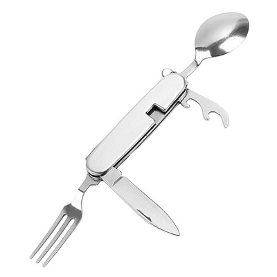 4 viename stovyklavimo stalo įrankių rinkinys nerūdijančio plieno sulankstomas šaukštas šakutė peilis butelių atidarytuvo rinkinys lauko stovyklavimo reikmenys iškylų stalo reikmenys