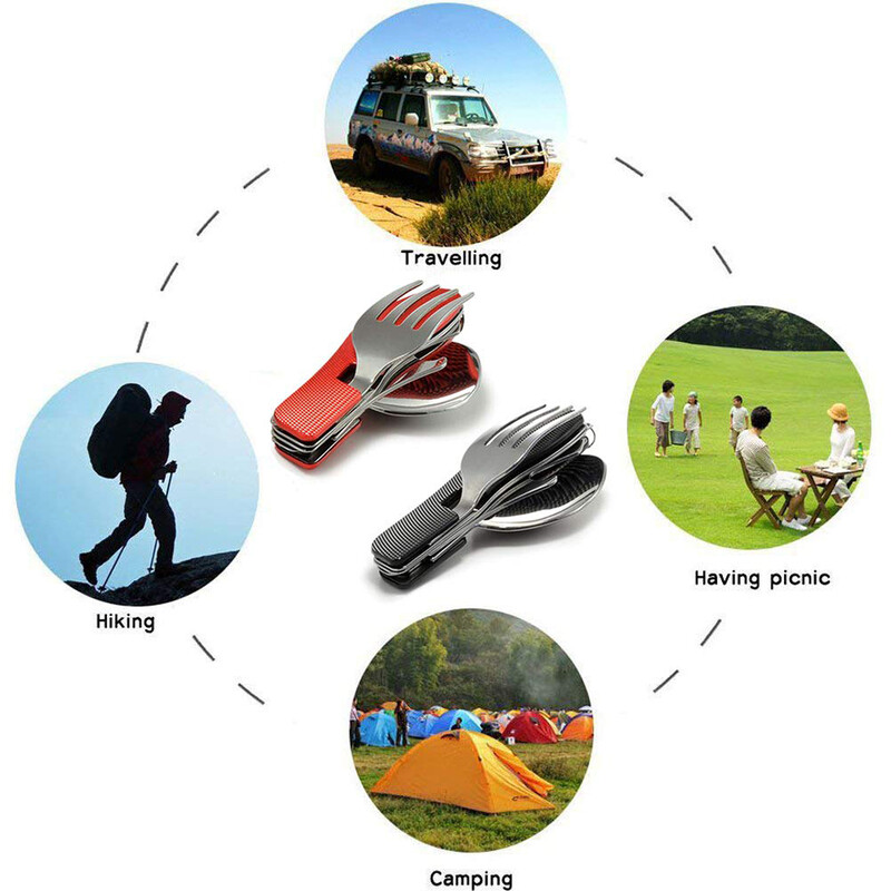 Saliekams kempinga piederumu komplekts — daudzfunkcionāls nazis, dakša, karote āra aktivitātēm un sporta kempinga piknikam