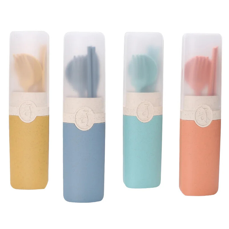 Set pribora za jelo od 4 komada Prijenosno posuđe za višekratnu upotrebu Žlica Nož Štapići Vilica Putovanje Piknik s kutijom za nošenje za studentski ured