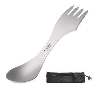Camping Spork Combo Cutter Edge pārgājieniem viegla sieta soma āra piknikam, pārnēsājama praktiska karote funkcionāla