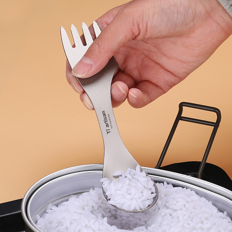 Kempovanie Spork Combo Cutter Edge Turistika Ľahká sieťovaná taška Vonkajší piknik Prenosná praktická lyžica Funkčná