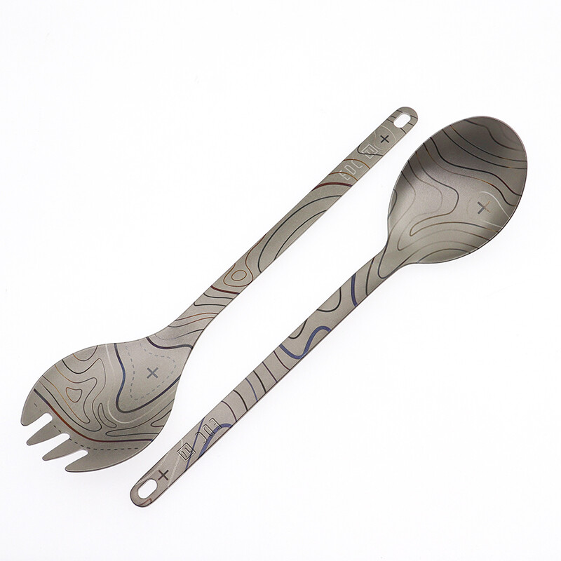 Spalvingo rašto lauko kempingo pikniko stalo reikmenys titano šakutė Šaukštas lauko stovyklavimo iškylai