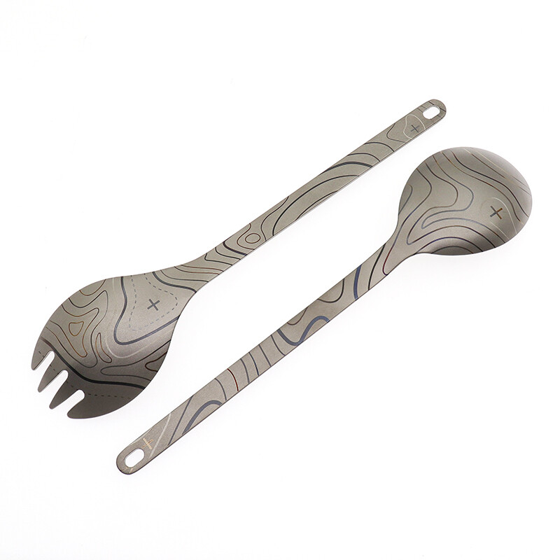 Spalvingo rašto lauko kempingo pikniko stalo reikmenys titano šakutė Šaukštas lauko stovyklavimo iškylai