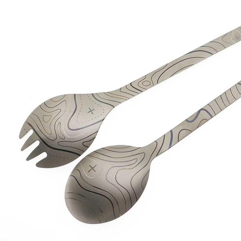 Spalvingo rašto lauko kempingo pikniko stalo reikmenys titano šakutė Šaukštas lauko stovyklavimo iškylai