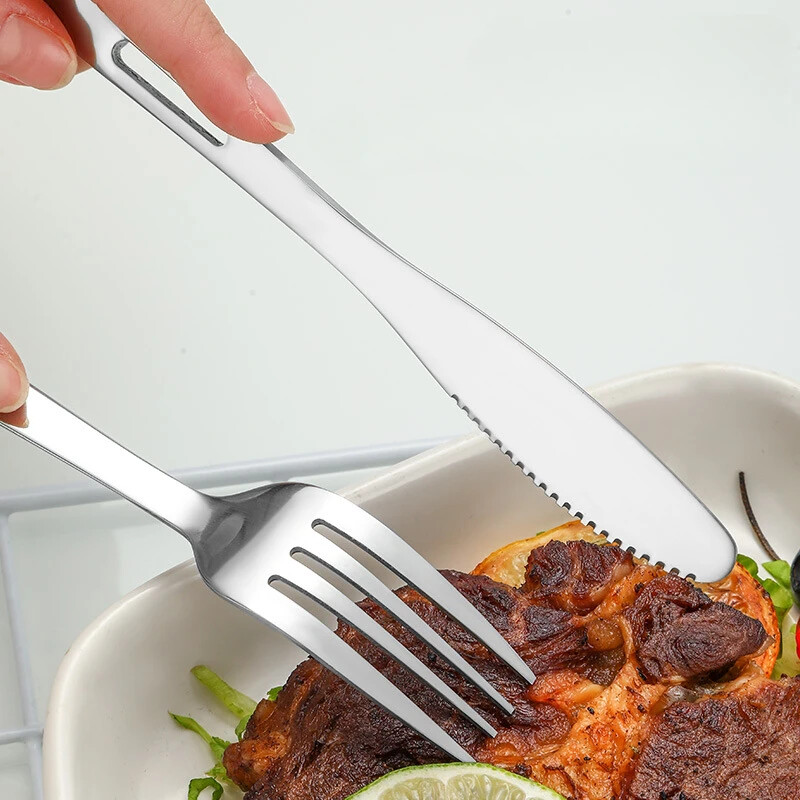 Šaukšto šakučių peilių rinkiniai nerūdijančio plieno lauko stalo reikmenys su laikymo krepšiu, skirtu namų kelionėms, stovyklavimui iškylai, nešiojamieji įrankiai