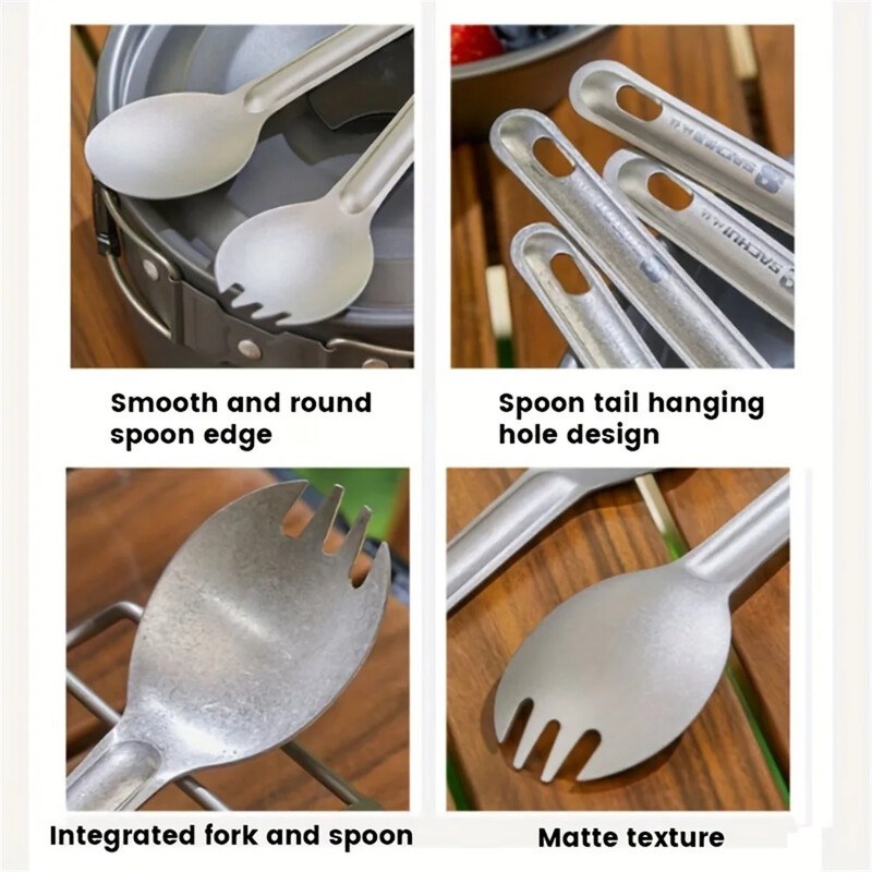 Kempings Titanium Spork Spoon Outdoor Vieglie dakšu galda piederumi Portatīvie piknika pārgājieni Ceļojoši īpaši vieglie trauki 1 gab.