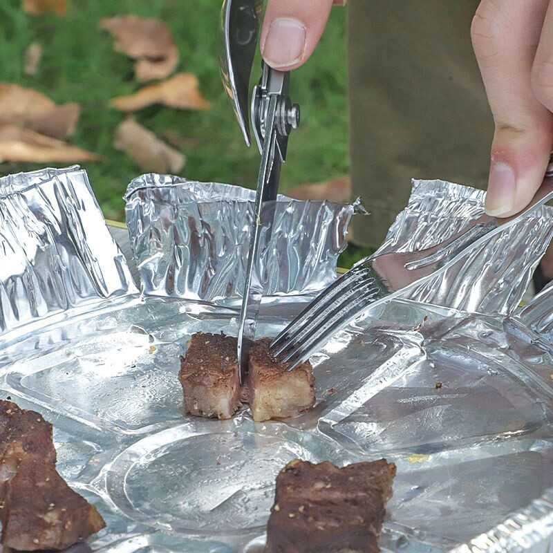 Daugiafunkcis EDC sulankstomas lauko stalo reikmenys kempingo nešiojamas valgio peilis šakutė šaukštas butelis lauko stovyklavimo indai titanas