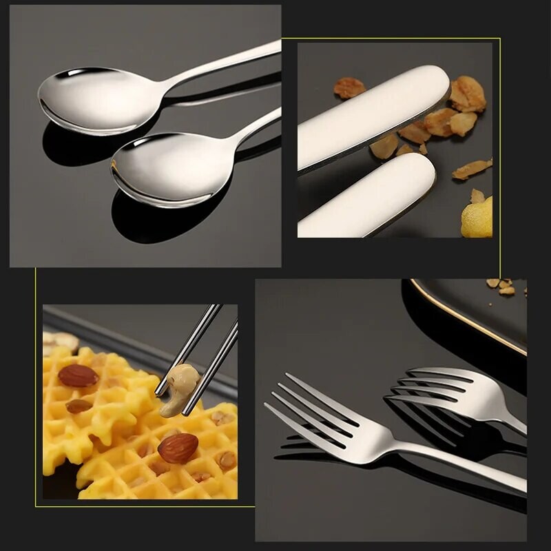 Set de tacâmuri de camping pentru călătorie Veselă portabilă Bețișoare din oțel inoxidabil Linguriță Furculiță Cuțit pentru friptură cu carcasă de depozitare