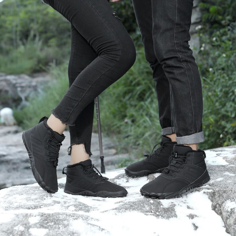 Vīriešu un sieviešu sniega zābaki, ziemas āra pārgājienu apavi, ūdensizturīgi un silti ikdienas pārgājienu zābaki ar kažokādu