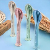 3 gab. Pārnēsājams galda piederumu komplekts Kviešu salmu trauku trauki noņemami galda piederumi ceļojumu galda piederumi piknika trauku komplekts kempinga galda piederumu komplekts