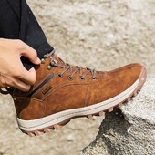 Мъжки туристически обувки, зимни обувки за сняг на открито, горна част от PU имитация на кожа, водоустойчива неплъзгаща се подметка, топла къса кадифена вътрешна страна