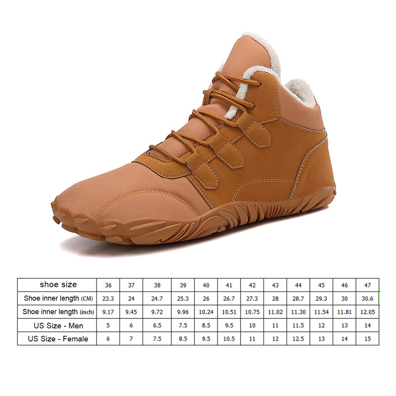 Обувки за сняг на босо стъпало Обувки с топла кожа Нехлъзгащи се минималистични ботуши на глезена Термоплюшени обувки за босо стъпало Удобни за туризъм Разходки