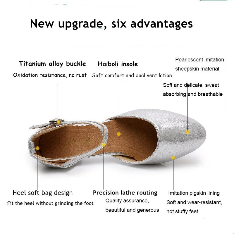 Moteriški standartiniai batai perlamutriniai moterų pramoginių šokių batai su uždaru pirštu Salsa Batai Guminis Minkštas padas Modernus šokis žemakulne