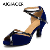 Soojalt müüvad naiste ladina tantsu kingad tume seemisnahast pehme nahast tald naiste seltskondlikud tantsukingad sandaalid konts 6 cm