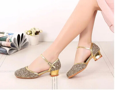 Crystal Ballroom Latīņu deju apavi sievietēm meitenēm ar slēgtu purngalu, zamšādas ārējā zole, sieviešu standarta, spīdīgi deju apavi ballītēm