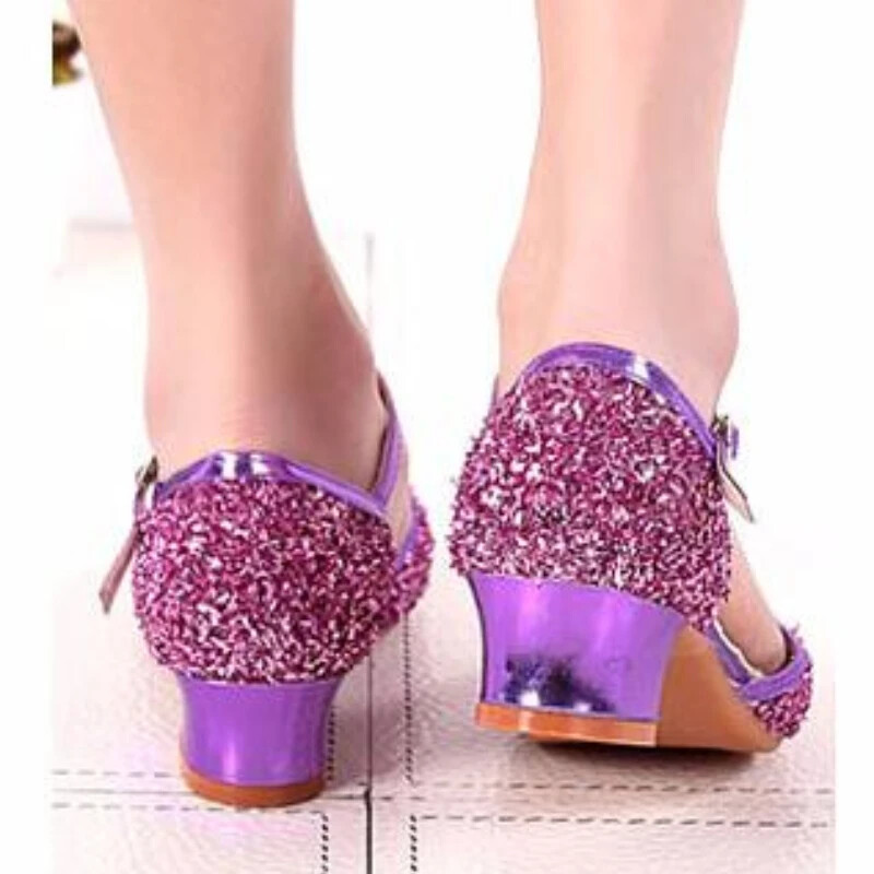 Crystal Ballroom Latīņu deju apavi sievietēm meitenēm ar slēgtu purngalu, zamšādas ārējā zole, sieviešu standarta, spīdīgi deju apavi ballītēm