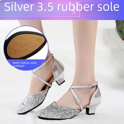 Dámske tanečné topánky na latinoamerické tance s mäkkým podpätkom, vysoké podpätky, štvorcové, syntetické kožené, baletné, moderné, športové