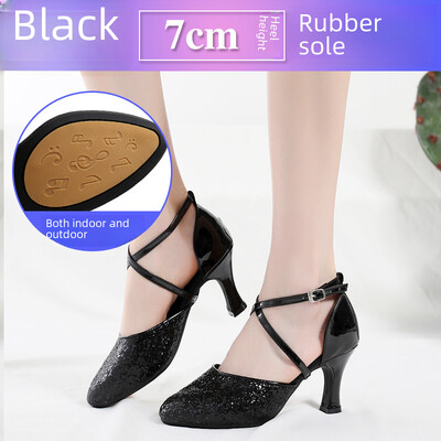 Dámske tanečné topánky na latinoamerické tance s mäkkým podpätkom, vysoké podpätky, štvorcové, syntetické kožené, baletné, moderné, športové