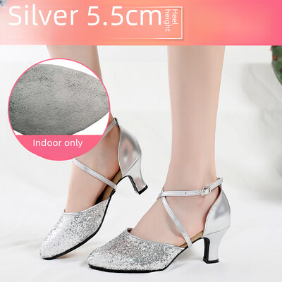 Dámske tanečné topánky na latinoamerické tance s mäkkým podpätkom, vysoké podpätky, štvorcové, syntetické kožené, baletné, moderné, športové