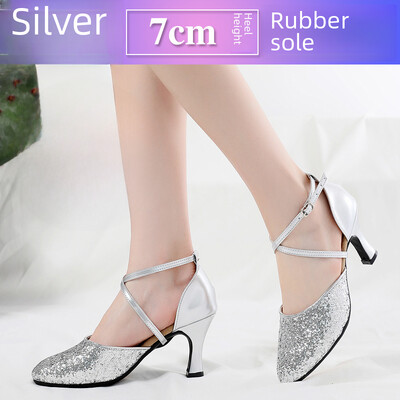 Dámske tanečné topánky na latinoamerické tance s mäkkým podpätkom, vysoké podpätky, štvorcové, syntetické kožené, baletné, moderné, športové