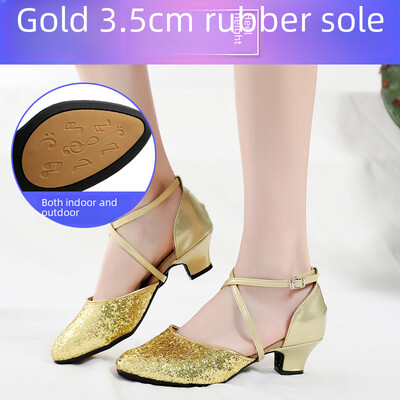 Dámske tanečné topánky na latinoamerické tance s mäkkým podpätkom, vysoké podpätky, štvorcové, syntetické kožené, baletné, moderné, športové