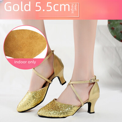 Dámske tanečné topánky na latinoamerické tance s mäkkým podpätkom, vysoké podpätky, štvorcové, syntetické kožené, baletné, moderné, športové