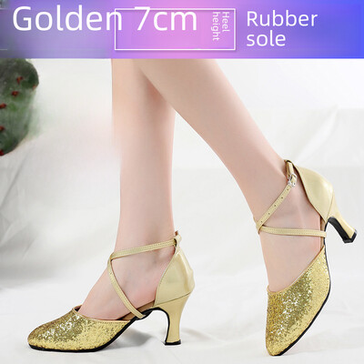 Dámske tanečné topánky na latinoamerické tance s mäkkým podpätkom, vysoké podpätky, štvorcové, syntetické kožené, baletné, moderné, športové