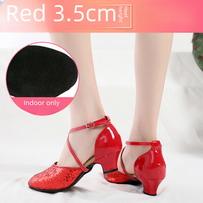 Dámske tanečné topánky na latinoamerické tance s mäkkým podpätkom, vysoké podpätky, štvorcové, syntetické kožené, baletné, moderné, športové