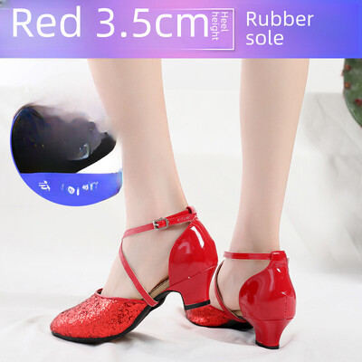 Dámske tanečné topánky na latinoamerické tance s mäkkým podpätkom, vysoké podpätky, štvorcové, syntetické kožené, baletné, moderné, športové