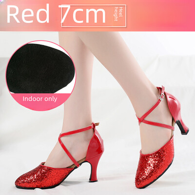 Dámske tanečné topánky na latinoamerické tance s mäkkým podpätkom, vysoké podpätky, štvorcové, syntetické kožené, baletné, moderné, športové